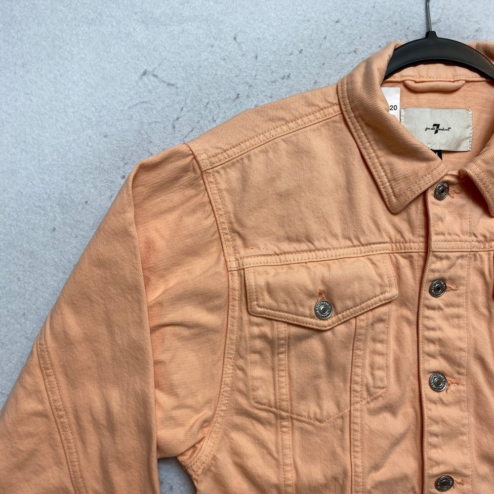 7 For All Mankind Jacket Womens M Peach Cropped Puff Sleeve Button Down - Picture 5 of 10